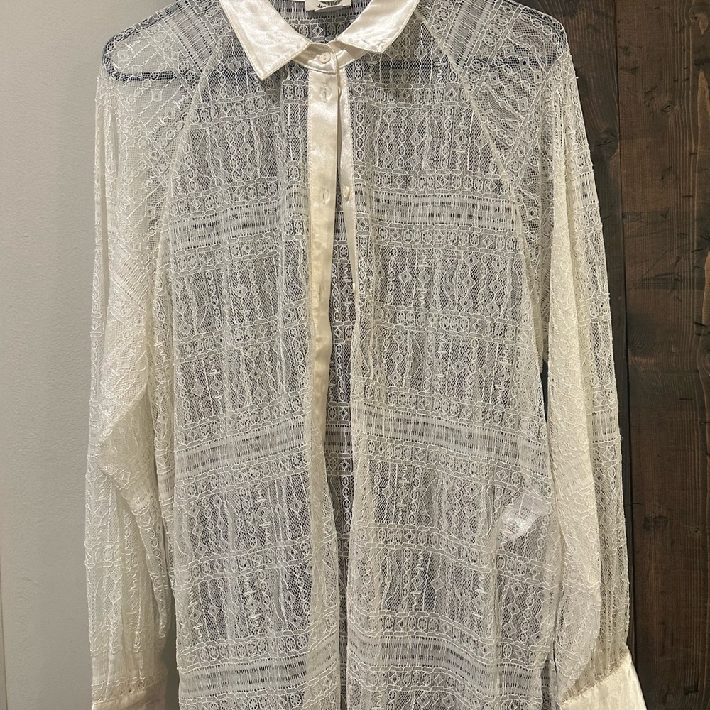 Jason Wu White Lace Dress Shirt with Satin Cuffs NWT $240 90s